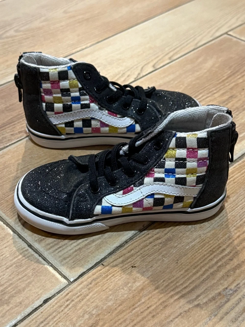 Vans Kids Black Sparkle High-Top Sneakers with Multicolor Check Panels